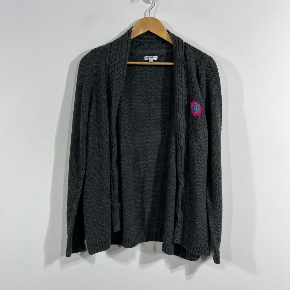 Croft & Barrow Y2K Granola Grunge Cable Knit Open Front Cardigan Sweater Size L